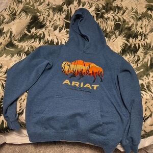 Ariat Blue Hoodie with Vibrant Orange Design